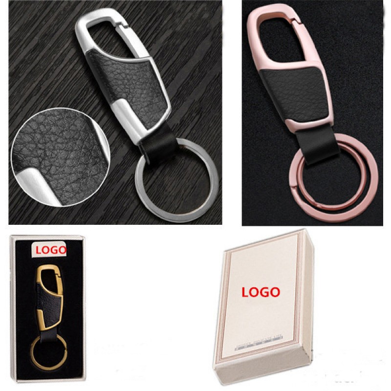 Leather Metal Men's Car Key Chain Gift Set