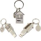 8GB Stainless Steel House Shaped USB Flash Drive with Key Ring