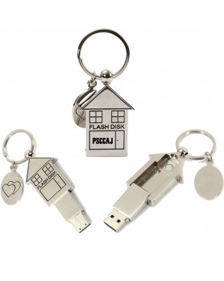 8GB Stainless Steel House Shaped USB Flash Drive with Key Ring