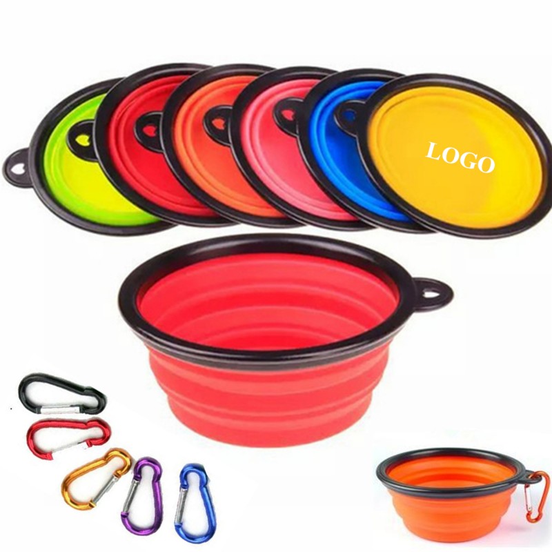 Pet Silicone Folding Bowl With Carabiner Hook Silicone.