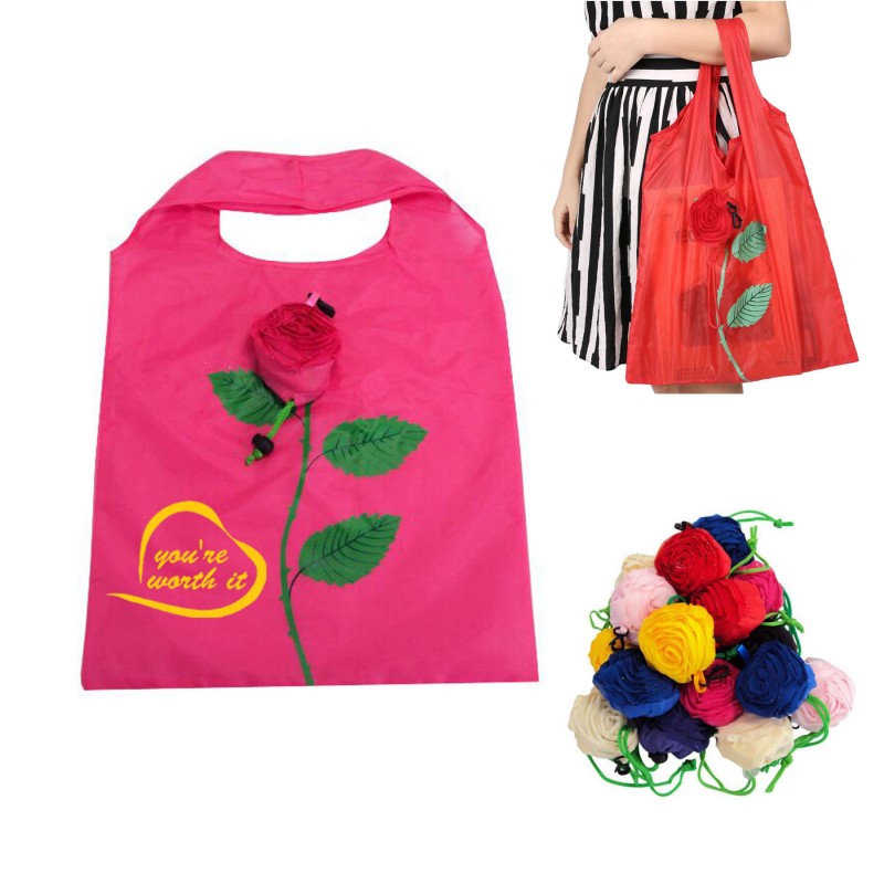 Reusable Rose Flower Folding Shopping Tote Bag