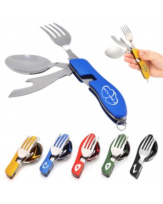 Outdoor camping multi-function stainless steel foldable fork spoon knife