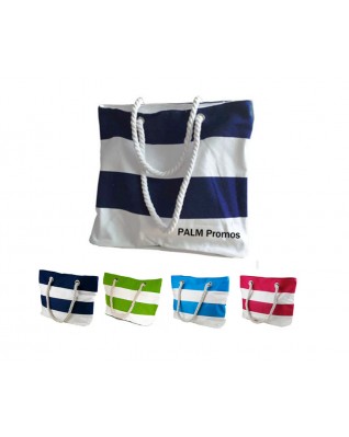 Canvas Stripe Rope-Handle Beach Bag 