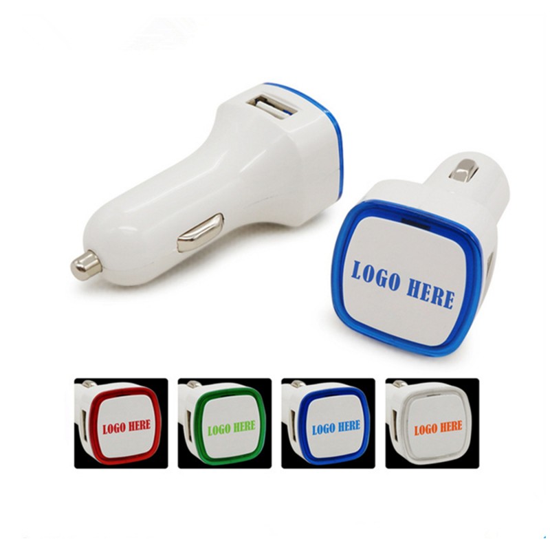 Square Light-up Dual Port USB Car Charger/Power Adapter
