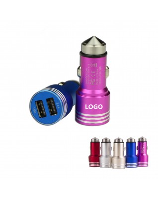Dual Port USB Car Charger/Adapter with Safety Hammer