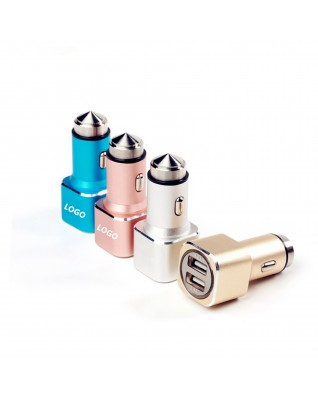 Dual Port USB Car Charger/Adapter with Safety Hammer Auto USB Power Adapter