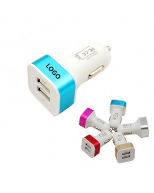 Dual Port USB Car Charger/Power Adapter Square Aluminum Car Charger