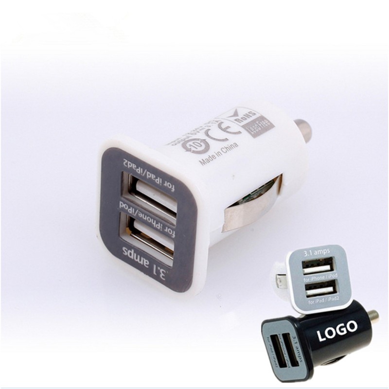 Dual Port USB Car Charger/Power Adapter decorated with your logo