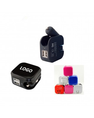 Dual Port USB Car Charger/Adapter and Wall Charger 2 in 1  