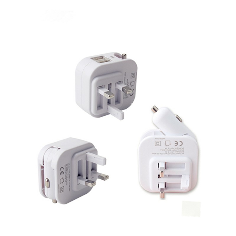 Dual Port USB Car Charger/Adapter and Wall Charger 2 in 1 Output:5.0V/2100mA