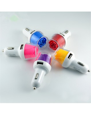 Rose Shaped Dual Port USB Car Charger/Power Adapter