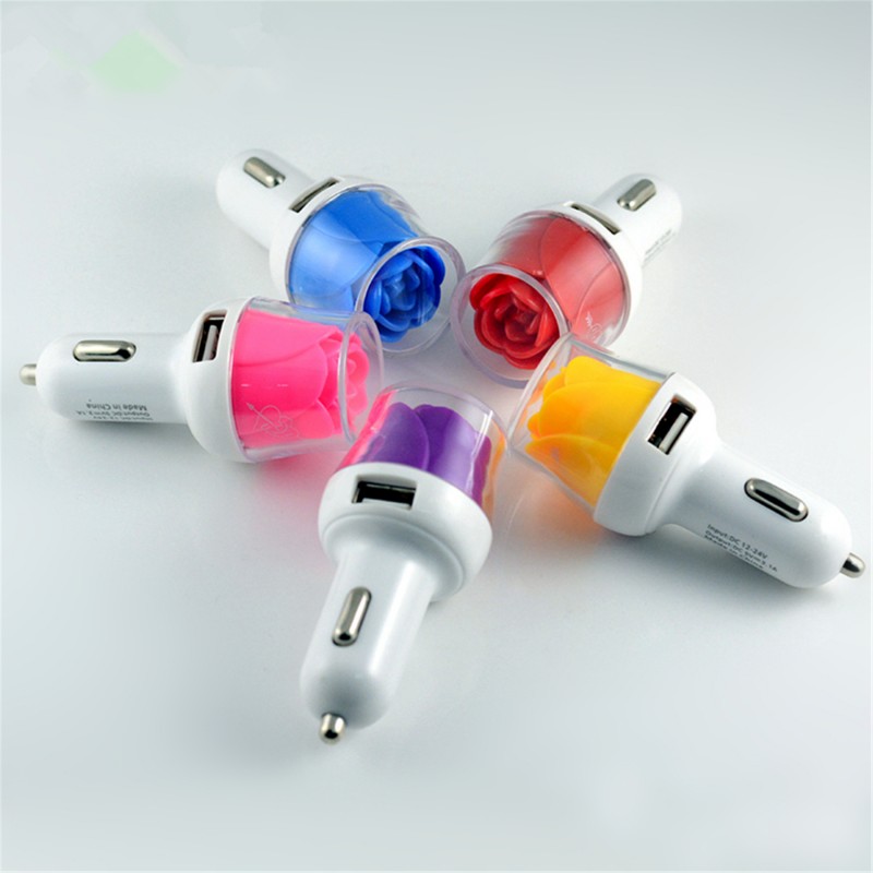 Rose Shaped Dual Port USB Car Charger/Power Adapter
