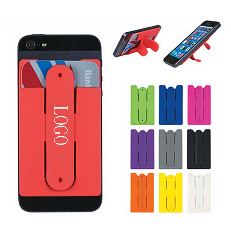 Universal Adhesive Silicone Phone Wallet/Pouch With Slap Phone Stand Holder