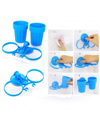 Plastic Sucker  Double Toothbrush Cup with Holder  