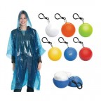 Disposable rain poncho ball with hook