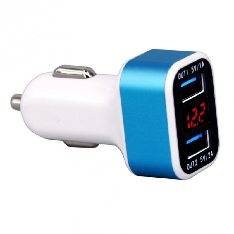 Dual USB car charger with LED monitor