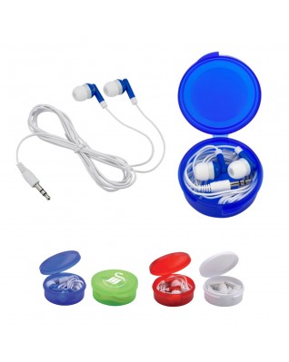 Earbuds with round case