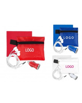 Tech Home and Auto Charging Kit with Earbuds & Cloth