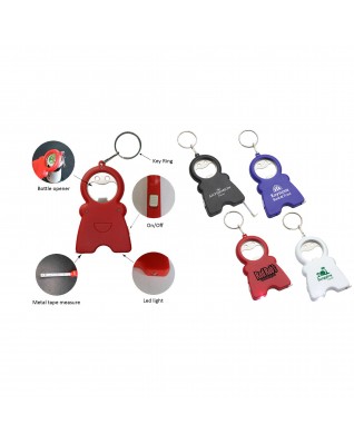4-in-1 Keychain Bottle Opener Flashlight 3 ft Measuring Tape