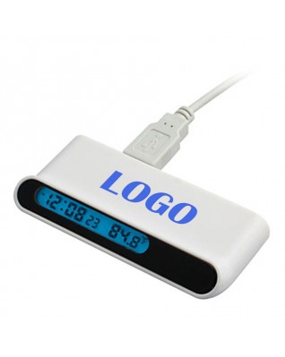4 Port USB Hub w/ Digital Clock & Temperature