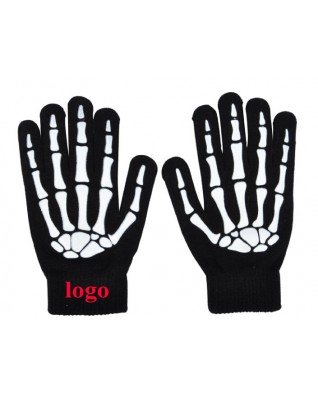 Touch screen skeleton pattern glow in the dark knit gloves