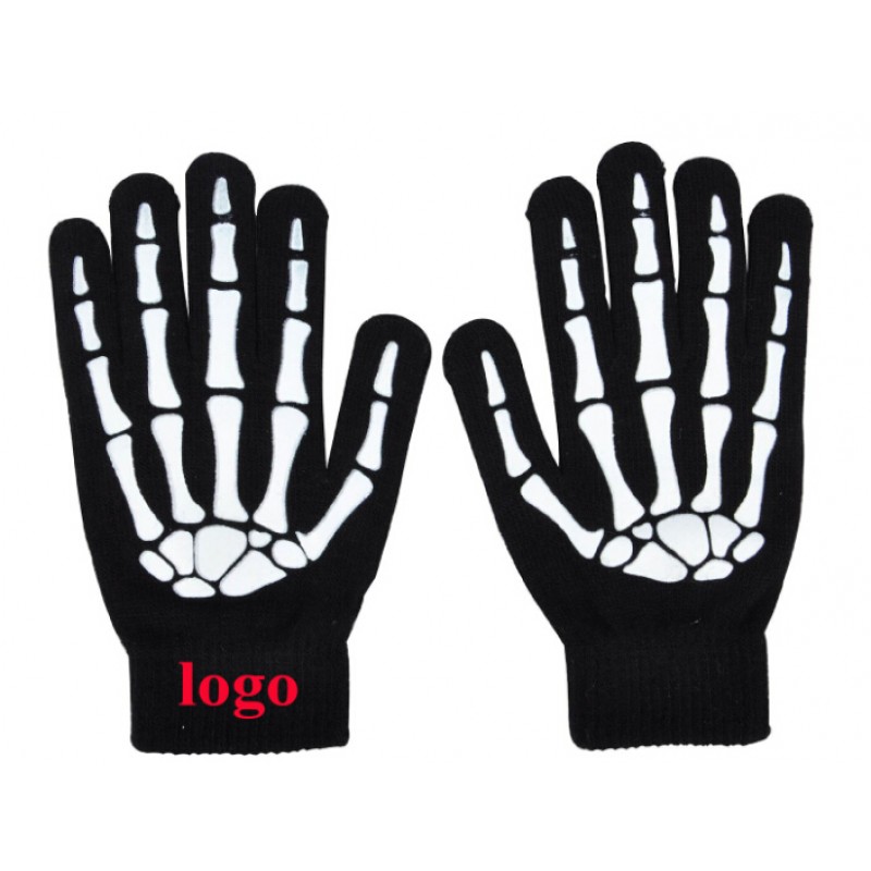 Touch screen skeleton pattern glow in the dark knit gloves